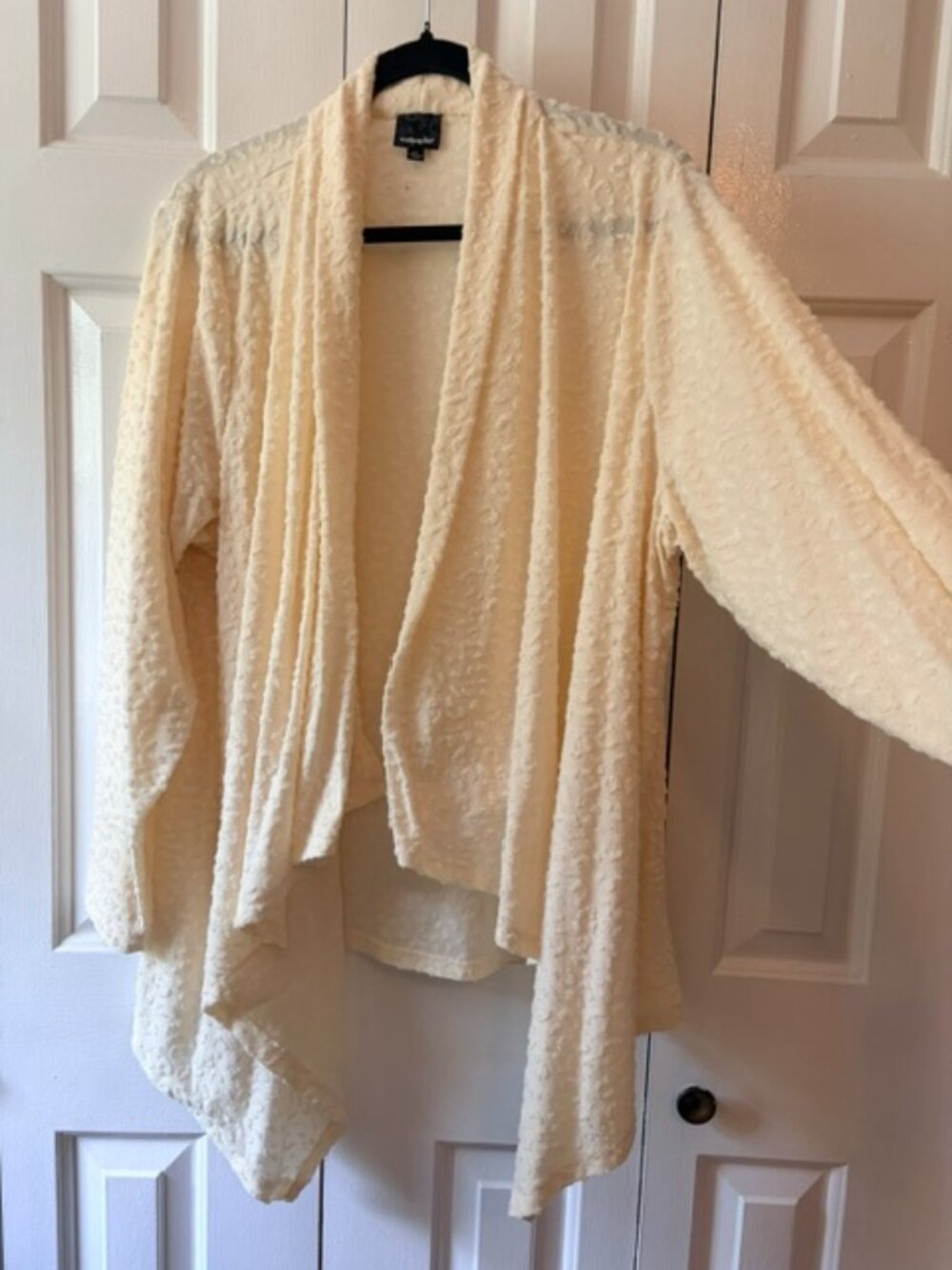 Wallpaper XXL Cream Textured Waterfall Cardigan Open Front Long Sleeve Top